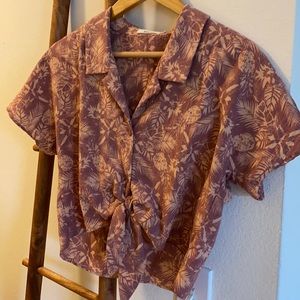 Tie Front Crop Hawaiian Shirt
